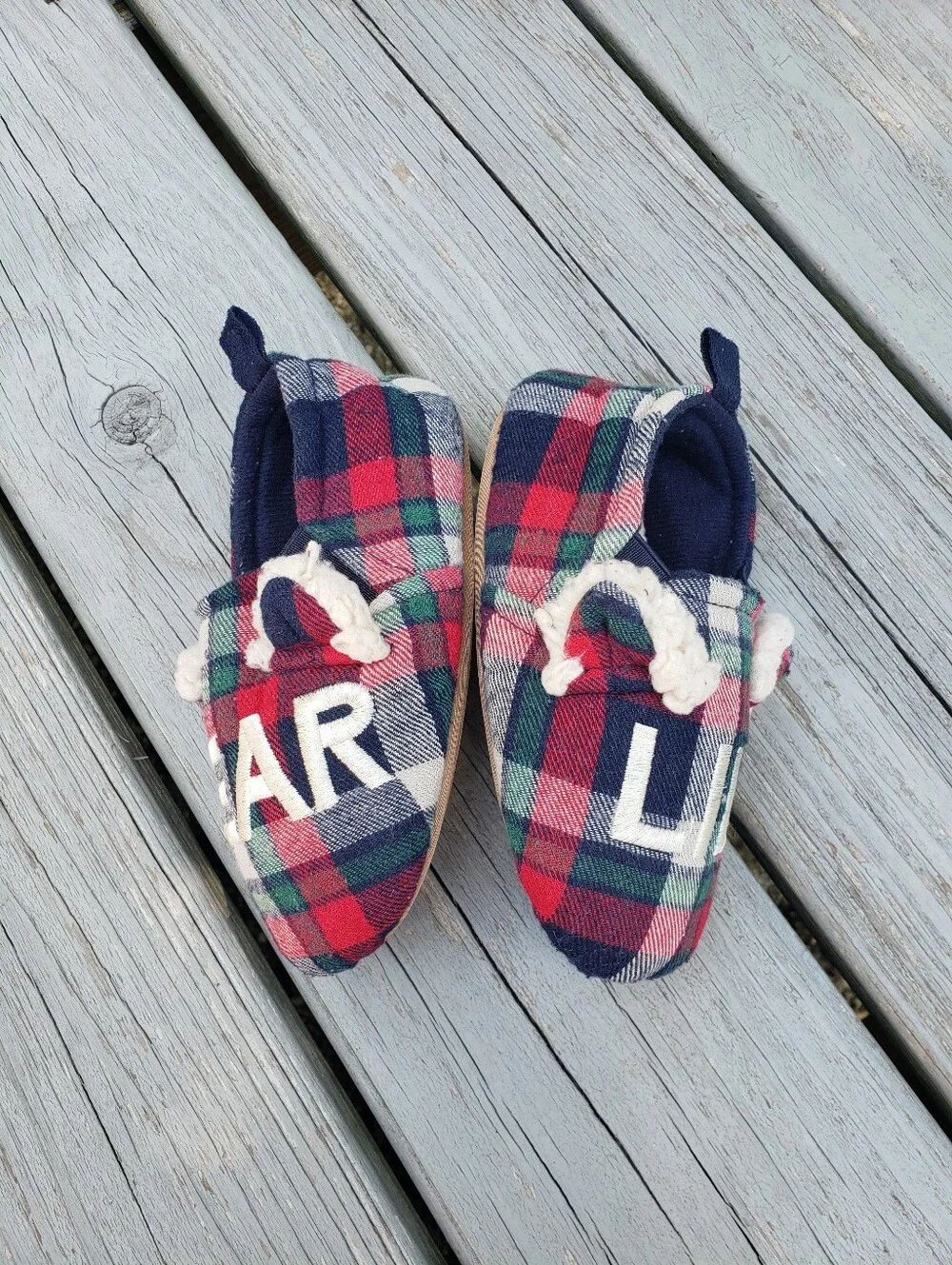 Dearfoams Lil Bear kid's Plaid Slippers Size 9-10